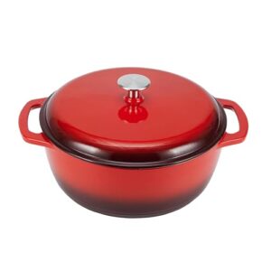 Amazon Basics Cast Iron Dutch Oven Pot with Lid, Enameled, Round, Dual Handles, Heavy-Duty, Large, 7.3-Quart, Red