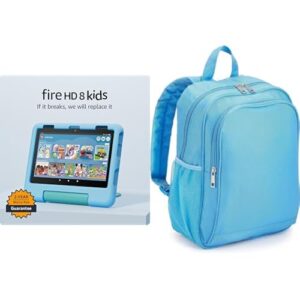 Amazon Fire HD 8 Kids tablet, ages 3-7 (32 GB, Blue) + Backpack Bundle