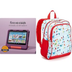 Amazon Fire HD 8 Kids tablet, ages 3-7 (32 GB, Grape) + Backpack Bundle