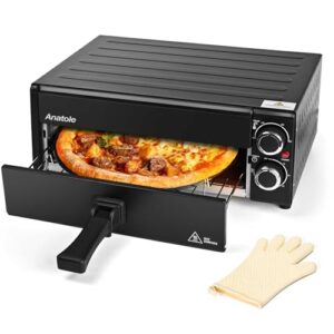 Anatole Electric Pizza Oven 12″ 1800W Indoor Countertop Pizza Maker Time Temperature Adjustable Multifunctional Pizza Cooker with Removable Grill Crumb Tray ETL Certified
