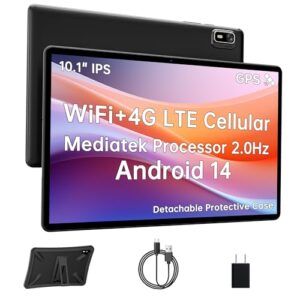 Android 14 Tablet 10.1 Inch,4G SIM Unlocked, Quad-Core CPU 2.0GHz,3GB+32GB, TF Expandable, IPS Display, 5G WiFi, Bluetooth 5.0,5MP+8MP Dual Cameras,5000mAh, GPS, Google Kids Space，Black case