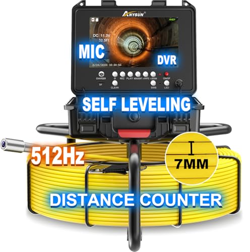 Anysun Self Leveling Sewer Camera 512Hz with Distance Counter, 7MM Thicker Cable, 165Ft Pipe Inspection Camera with 9'' 1080P IPS Screen, Video Drain Camera IP68 Industrial Borescope Snake, 32GB Card - Image 2