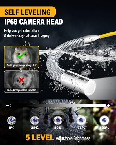 Anysun Self Leveling Sewer Camera 512Hz with Distance Counter, 7MM Thicker Cable, 165Ft Pipe Inspection Camera with 9'' 1080P IPS Screen, Video Drain Camera IP68 Industrial Borescope Snake, 32GB Card - Image 6