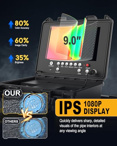 Anysun Self Leveling Sewer Camera 512Hz with Distance Counter, 7MM Thicker Cable, 165Ft Pipe Inspection Camera with 9'' 1080P IPS Screen, Video Drain Camera IP68 Industrial Borescope Snake, 32GB Card - Image 7