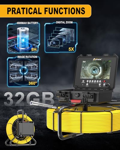 Anysun Self Leveling Sewer Camera 512Hz with Distance Counter, 7MM Thicker Cable, 165Ft Pipe Inspection Camera with 9'' 1080P IPS Screen, Video Drain Camera IP68 Industrial Borescope Snake, 32GB Card - Image 8