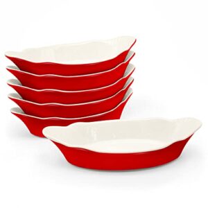 Au Gratin Baking Dishes, by Kook, Mini Casserole Dish, Set of 6, for Banana Split, Oven and Microwave Safe, Dishwasher Safe, Ceramic Serving Dishes, Lasagna & Cobblers, Individual Serving, 12 oz (Cherry Red)