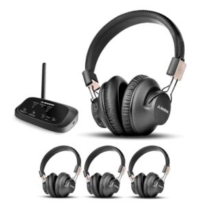 Avantree Quartet 2 – Bluetooth-Compatible Wireless Group Listening Headphones & Transmitter Set for Parties, Silent Discos, Church, TV – Multiple Rechargeable Headphones with Low Latency & Clear Sound