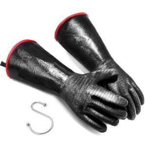 BBQ Gloves – 1472°F Thicken Heat Resistant Gloves w/S-Hook 14 in Kitchen Oven Mitts Waterproof Grill Gloves Oil Resistant Grilling Gloves Cooking Gloves for Turkey Fryer/Baking/Oven/Smoker
