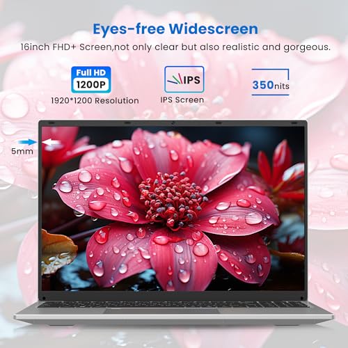 BIGASUO 16" Laptop Computer, 16GB DDR4 RAM 1TB SSD, Quad-Core N100 Processor Up to 3.4GHz, 1200P FHD IPS Display, Windows 11 Laptops with USB 3.0, Type-C, Mini-HDMI, 2.4/5G WiFi, RJ45, Sliver - Image 3