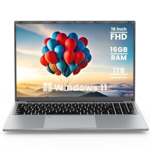 BIGASUO 16″ Laptop Computer, 16GB DDR4 RAM 1TB SSD, Quad-Core N100 Processor Up to 3.4GHz, 1200P FHD IPS Display, Windows 11 Laptops with USB 3.0, Type-C, Mini-HDMI, 2.4/5G WiFi, RJ45, Sliver