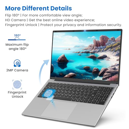 BIGASUO 16" Laptop Computer, 16GB DDR4 RAM 1TB SSD, Quad-Core N100 Processor Up to 3.4GHz, 1200P FHD IPS Display, Windows 11 Laptops with USB 3.0, Type-C, Mini-HDMI, 2.4/5G WiFi, RJ45, Sliver - Image 7