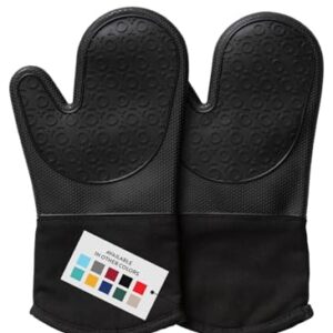 BPA-Free Silicone Oven Mitts Ultra Heat Resistant up to 500°F – Oven Mitts with Thick Cotton Liner – Long Slip Resistant Pot Holders, Flexible Oven Gloves – Black 13.7