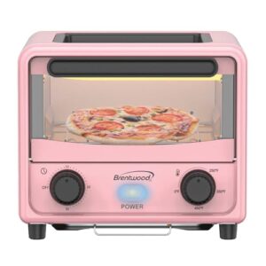 BRENTWOOD TS-3430PK 500-Watt Stainless Steel Mini Toaster Oven, 3 liters, Pink