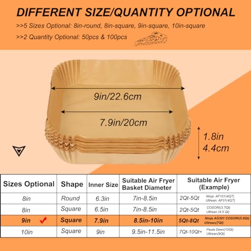 BYKITCHEN Air Fryer Sheets Liners for Ninja AG301 Grill, AF141 Pro 4-in-1 & More, 9in Disposable Square Air Fryer Parchment Paper Filters for 5 to 8 Qt, Ninja Foodi Grill Accessories(Set of 100) - Image 3