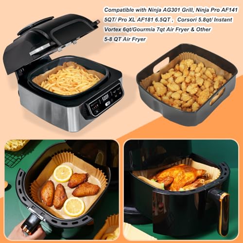 BYKITCHEN Air Fryer Sheets Liners for Ninja AG301 Grill, AF141 Pro 4-in-1 & More, 9in Disposable Square Air Fryer Parchment Paper Filters for 5 to 8 Qt, Ninja Foodi Grill Accessories(Set of 100) - Image 4