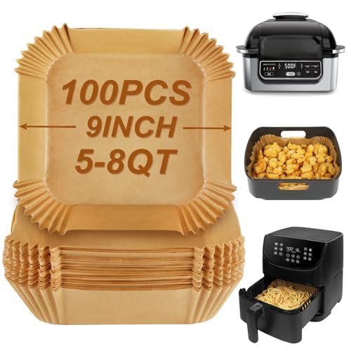 BYKITCHEN Air Fryer Sheets Liners for Ninja AG301 Grill, AF141 Pro 4-in-1 & More, 9in Disposable Square Air Fryer Parchment Paper Filters for 5 to 8 Qt, Ninja Foodi Grill Accessories(Set of 100) - Image 2