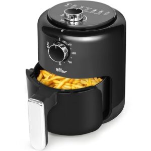 Bear Small Air Fryer 2.1 QT, Mini Airfryer Adjustable Time&Temp Control, Ideal for 1-2 People Quick Healthy Meals Snack in Minutes, Compact Size Space-Saving with Nonstick Basket