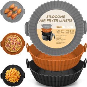 Beauty 3 Pack Air Fryer Liners – 8 Inch Silicone Pot, Reusable Food Grade, Baking Basket Accessories, Replacement for Flammable Disposable Parchment Paper