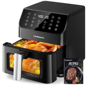 Beelicious 5.8QT Large Air Fryer, 12-in-1 Digital Airfryer with Clear Window, 40+ Recipes, Flavor-Lock Tech, Shake Reminder, Compact, Quiet, Dishwasher Safe, Nonstick (Matte Black)
