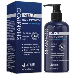 Biotion Hair Growth Shampoo for Men: Natural Thickening Shampoo with Tea Tree Oil Ginseng Mint for Hair Loss and Thinning Hair – 10.1 fl.oz, Dark Blue