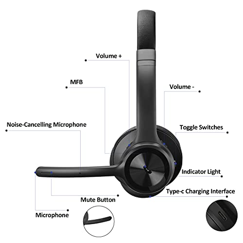 Bluetooth Headset V5.2, Wireless Headphones with Noise Cancelling Microphone, On Ear Wireless Headset for Cell Phones Laptop Computer - Image 3
