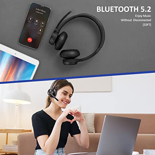 Bluetooth Headset V5.2, Wireless Headphones with Noise Cancelling Microphone, On Ear Wireless Headset for Cell Phones Laptop Computer - Image 5