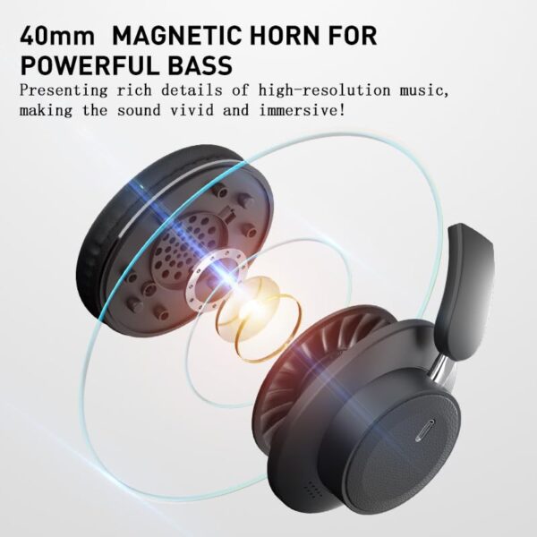 Bluetooth Over-Ear Headphones, Foldable Wireless Headphones with Hidden Mic for Cell Phone, PC, Laptop, Suitable for Music, School, Workouts, and Gaming (Black) - Image 4