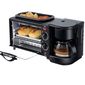 Breakfast Station, 3 In 1 Multi-Functional Breakfast Machine with Coffee Maker & Grill, 110V 1050W Electric Powerful Semi-Automatic Toaster Mini Oven Breakfast Maker with Timer for Home Use