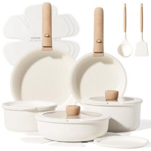 CAROTE 17pcs Pots and Pans Non Stick, Cookware Sets Detachable Handle, Induction Kitchen Pots and Pans,NonStick Cooking Set, Oven/Dishwasher/Fridge Safe, Space Saving