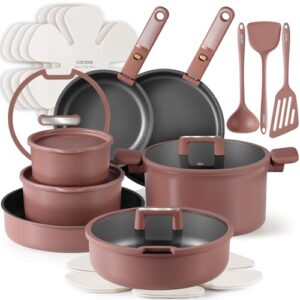 CAROTE 23Pcs Pots and Pans Set Non Stick with Detachable Handle Rouge Pink, Premium Nonstick Cookware Set, Dishwasher/Oven Safe Pots and Pans, Removable Handle RV Cookware