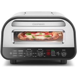 CHEFMAN Indoor Pizza Oven – Makes 12 Inch Pizzas in Minutes, Heats up to 800°F – Countertop Electric Pizza Maker with 5 Touchscreen Presets, Pizza Stone and Peel Included – Stainless Steel