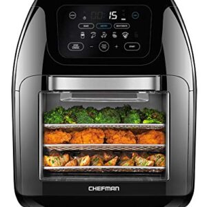 CHEFMAN Multifunctional Digital Air Fryer+ Rotisserie, Dehydrator, Convection Oven, 17 Touch Screen Presets Fry, Roast, Dehydrate, Bake, XL 10L Family Size, Auto Shutoff, Large Easy-View Window, Black