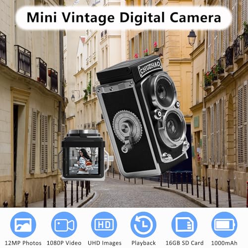CHUZHAO Vintage Mini Digital Camera, Retro-Style Point and Shoot, 1080P Video & Photo Autofocus, Portable Compact Pocket Camera with 16GB Card for Beginners Teens Adults Black - Image 3