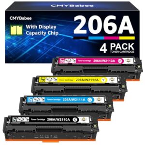 CMYBabee Compatible Toner Cartridge Replacement for HP 206A 206X for Color Laserjet Pro MFP M283fdw M283cdw M283fdn M282mw Pro M255dw M255nw M283 M255 Printer W2110A W2110X High Yield (BCMY, 4-Pack)