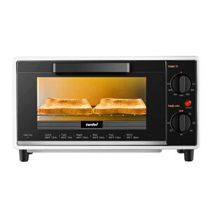 COMFEE’ Mini 2-Slice Toaster Oven, Countertop toaster oven, 2-Knobs Easy to Control with Timer for Bake, Broil, Toast, 1000W, Black/White (CO-B08AA(BK))