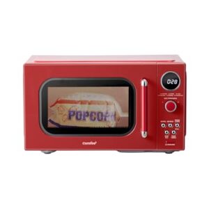 COMFEE Retro Ovens, Small 9 Preset Programs, 0.9 cu.ft Countertop Compact Microwaves with Multi-Stage Cooking, Mute Function, LED Digital, Red/900W, CMO-MMP02AA(RD), Red