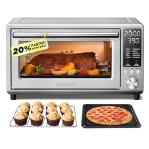 COMFEE’ Toaster Oven Air Fryer FLASHWAVE™ Ultra-Rapid Heat Technology, Convection Toaster Oven Countertop with Bake Broil Roast, 6 Slices Fits 12’’ Pizza 24QT, 4 Accessories 1750W Stainless Steel