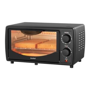 COMFEE’ Toaster Oven Countertop, Small Toaster Ovens Combo 4 slice, Mini Oven for 9″ Pizza, Compact Oven 2 Racks for Toast, Bake, Broil, 950W, Black, CTO-E101A(BK)