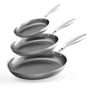 COOKER KING Non-toxic Frying Pans Set of 3 (8+10+12 Inch), Tri Ply Stainless Steel Pans, Induction Pan Set, Chef’s Pan, Skillets Dishwasher & Oven Safe, Stay-Cool Handles, Compatible with All Cooktops