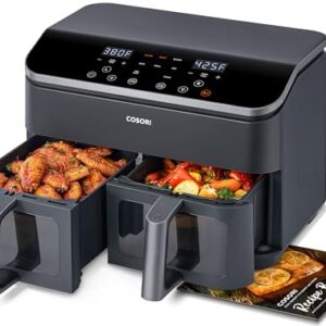 COSORI 9Qt 10-in-1 Dual Air Fryer, Fresh Balanced Meals for Family and Children with Double Baskets, Sync Cook & Finish to Bake, Roast, Reheat, Broil & 130 Recipes for Easy Cooking, Dishwasher Safe