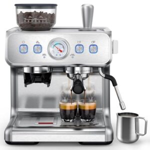 COWSAR 2025 Upgraded Espresso Machine 15 Bar, Semi-Automatic Espresso Maker with Bean Grinder and Milk Frother Steam Wand, 75 Oz Removable Water Tank for Cappuccino, Latte, Stainless Steel