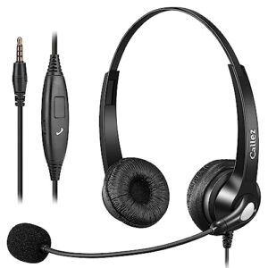 Callez 3.5mm Headset with Microphone Noise Cancelling for Cell Phone PC Laptop, Stereo Computer Headphones for iPhone Samsung Mac Call Center Office Skype, in-line Control, Clear Chat