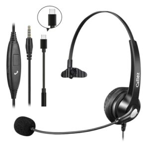 Callez Wired Computer Headset, 3.5mm Cell Phone Headset with Mic Noise Cancelling, USB-C Headphone for PC Laptop Mac iPhone Samsung Zoom Teams Call Center Home Office Work, in-line Controls