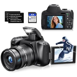 Cameras for Photography, 12X Optical Zoom 4K Digital Camera with WiFi & App Control, 72MP Vlogging Camera with 180° Flip Screen, Auto Focus, Dual Batteries, 59mm Wide Angle & Macro Lens, 32GB SD Card