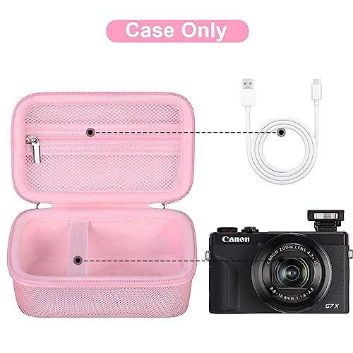 Canboc Camera Case for Canon PowerShot G7 X Mark II/ G7X Mark III Digital 4K Vlogging Camera, Point and Shoot 4K Video Camera Bag, Zipper Mesh Pocket fits USB Cable, Batteries, Pink - Image 3