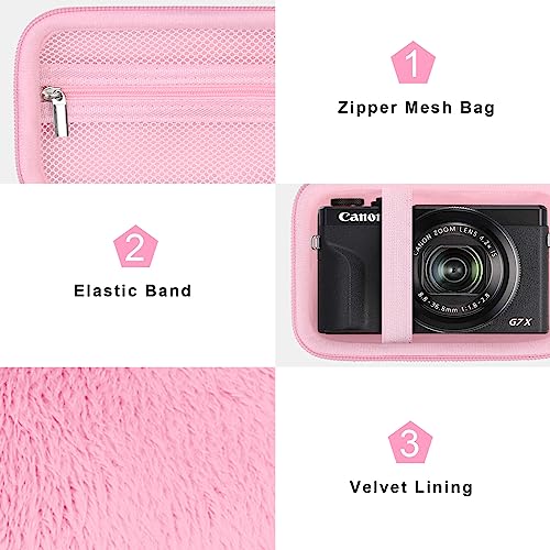 Canboc Camera Case for Canon PowerShot G7 X Mark II/ G7X Mark III Digital 4K Vlogging Camera, Point and Shoot 4K Video Camera Bag, Zipper Mesh Pocket fits USB Cable, Batteries, Pink - Image 6