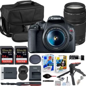 Canon EOS Rebel T7 DSLR Camera with 18-55mm & 75-300mm Lens Bundle with Canon 200ES EOS Shoulder Bag + 2X 64GB Extreme Memory Cards + Accessory Kit