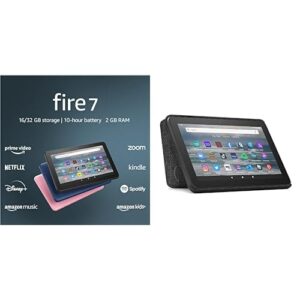 Certified Refurbished Fire 7 tablet, 7” display, 16GB (Black, 2022 release) + Amazon Standing Cover