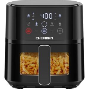 Chefman Air Fryer – 4 QT Compact Airfryer for Quick & Easy Meals, Features Hi-Fry Technology for Extra Crisp, Easy-View Window, Touch Controls with 4 Presets, Nonstick & Dishwasher Safe Basket – Black