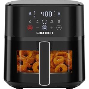 Chefman Air Fryer – 6 QT Compact Airfryer for Quick & Easy Meals, Features Hi-Fry Technology for Extra Crisp, Easy-View Window, Touch Controls with 4 Presets, Nonstick & Dishwasher Safe Basket – Black